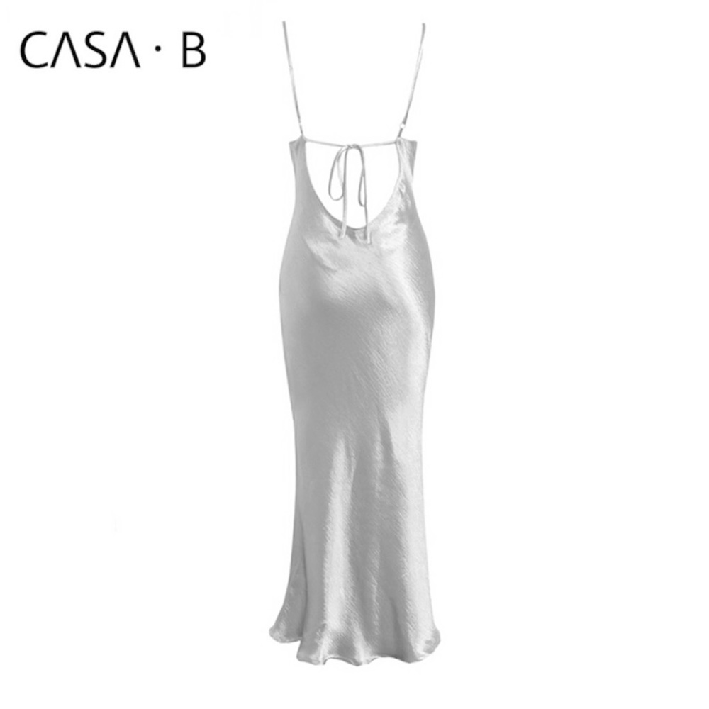 CASA B Silver Satin Slip Dress for Women